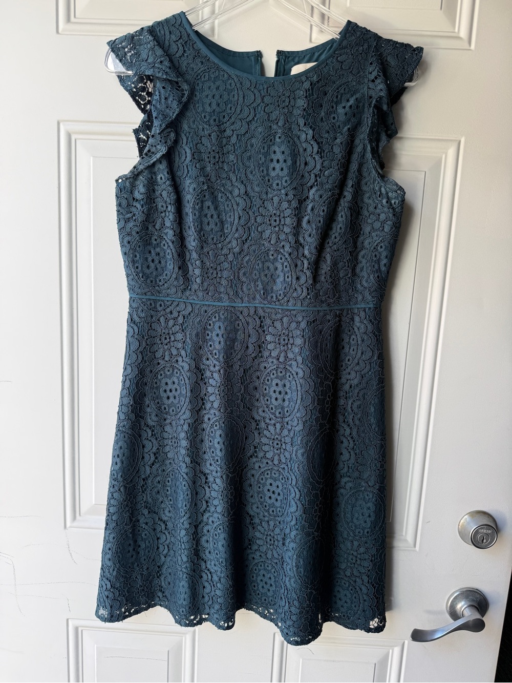 LOFT Teal Lace Midi Dress with Flutter Sleeves